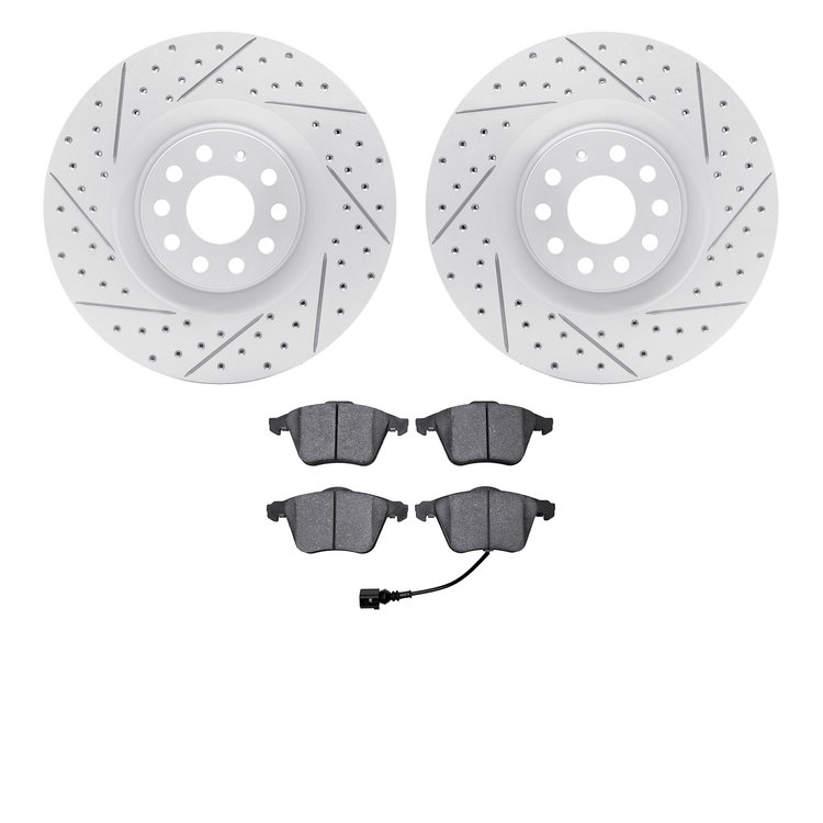2502-74041 Geoperformance Drilled/Slotted Rotors w/5000 Advanced Brake Pads Kit, 2008-2013 Audi/Volkswagen, Position: Front