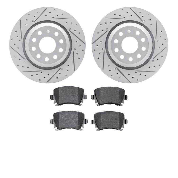 2502-74043 Geoperformance Drilled/Slotted Rotors w/5000 Advanced Brake Pads Kit, 2008-2016 Audi/Volkswagen, Position: Rear