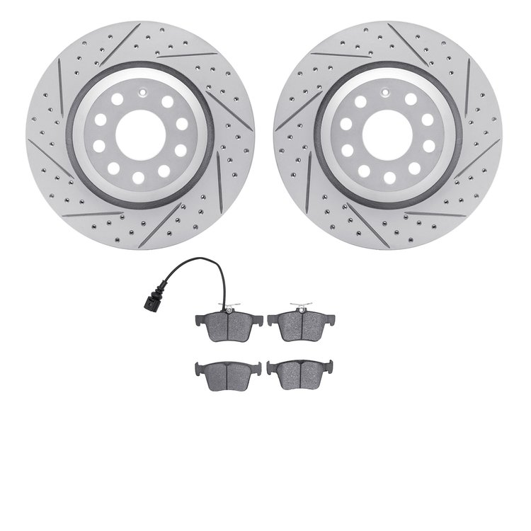 2502-74045 Geoperformance Drilled/Slotted Rotors w/5000 Advanced Brake Pads Kit, Fits Select Audi/Volkswagen, Position: Rear