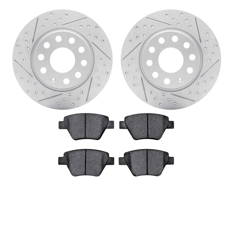 2502-74046 Geoperformance Drilled/Slotted Rotors w/5000 Advanced Brake Pads Kit, 2005-2018 Audi/Volkswagen, Position: Rear