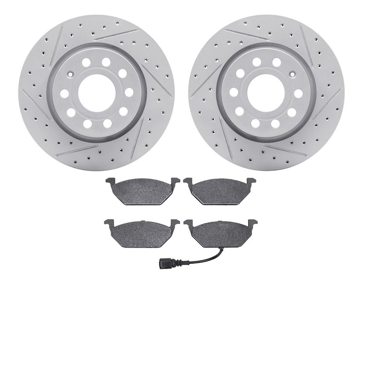 2502-74050 Geoperformance Drilled/Slotted Rotors w/5000 Advanced Brake Pads Kit, 2011-2015 Audi/Volkswagen, Position: Front