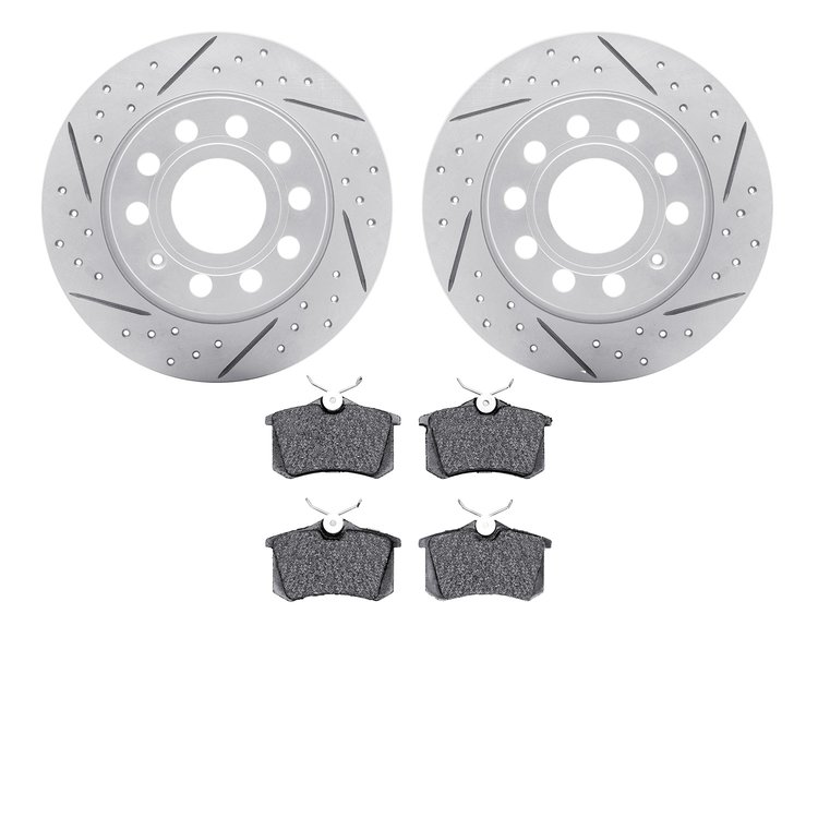 2502-74054 Geoperformance Drilled/Slotted Rotors w/5000 Advanced Brake Pads Kit, 2010-2013 Audi/Volkswagen, Position: Rear