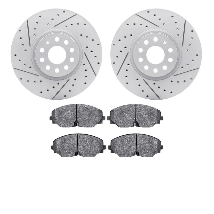 2502-74095 Geoperformance Drilled/Slotted Rotors w/5000 Advanced Brake Pads Kit, Fits Select Audi/Volkswagen, Position: Front