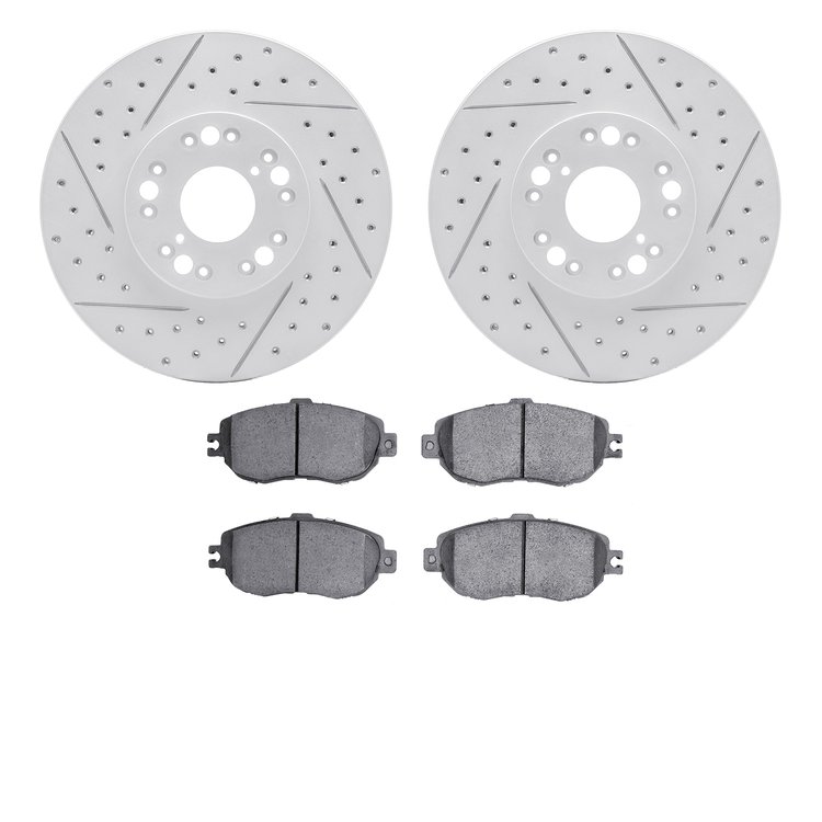 2502-75001 Geoperformance Drilled/Slotted Rotors w/5000 Advanced Brake Pads Kit, 1993-1994 Lexus/Toyota/Scion, Position: Front