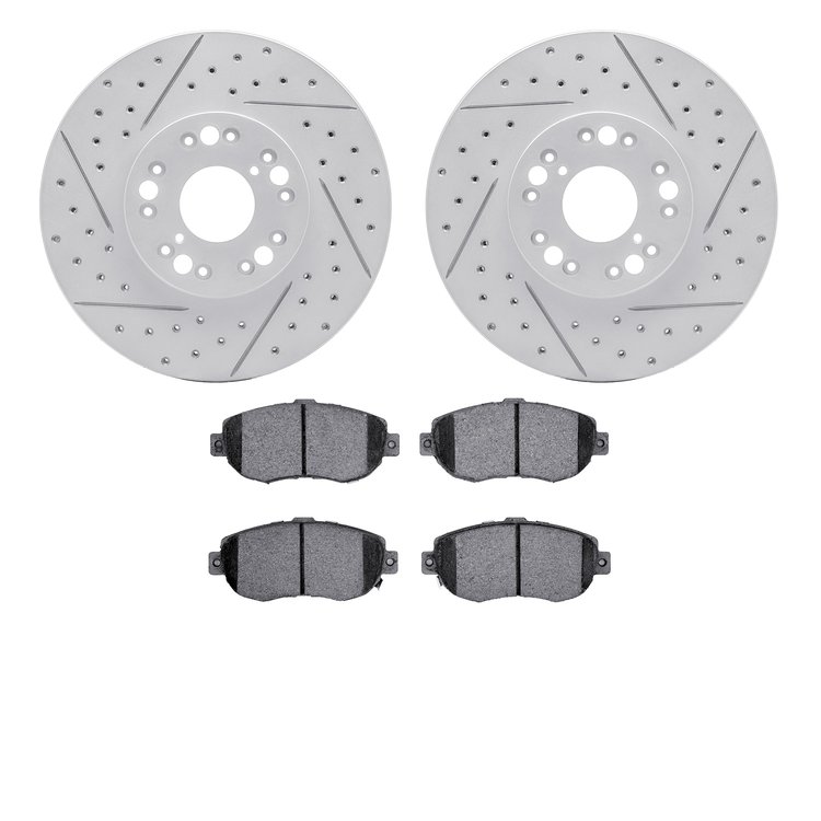 2502-75002 Geoperformance Drilled/Slotted Rotors w/5000 Advanced Brake Pads Kit, 1993-2010 Lexus/Toyota/Scion, Position: Front