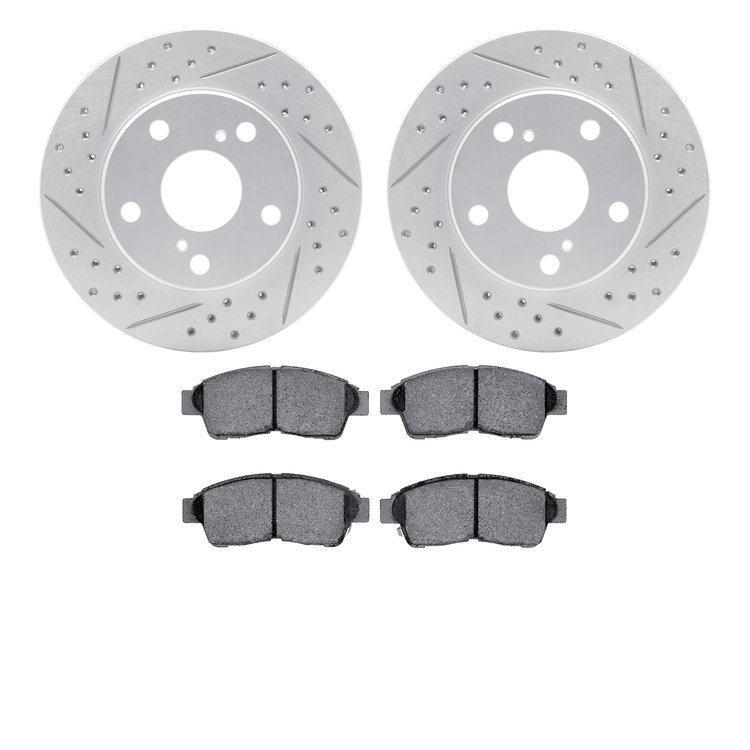 2502-76000 Geoperformance Drilled/Slotted Rotors w/5000 Advanced Brake Pads Kit, 1992-2001 Lexus/Toyota/Scion, Position: Front