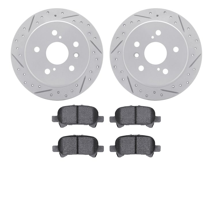2502-76005 Geoperformance Drilled/Slotted Rotors w/5000 Advanced Brake Pads Kit, 2000-2003 Lexus/Toyota/Scion, Position: Rear