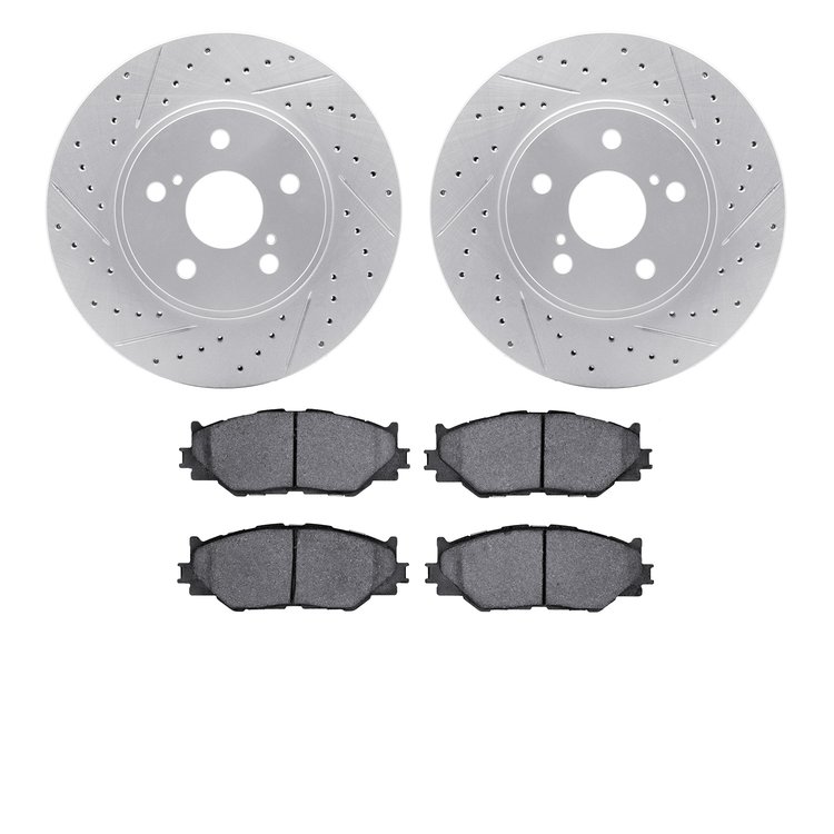 2502-76027 Geoperformance Drilled/Slotted Rotors w/5000 Advanced Brake Pads Kit, 2006-2015 Lexus/Toyota/Scion, Position: Front