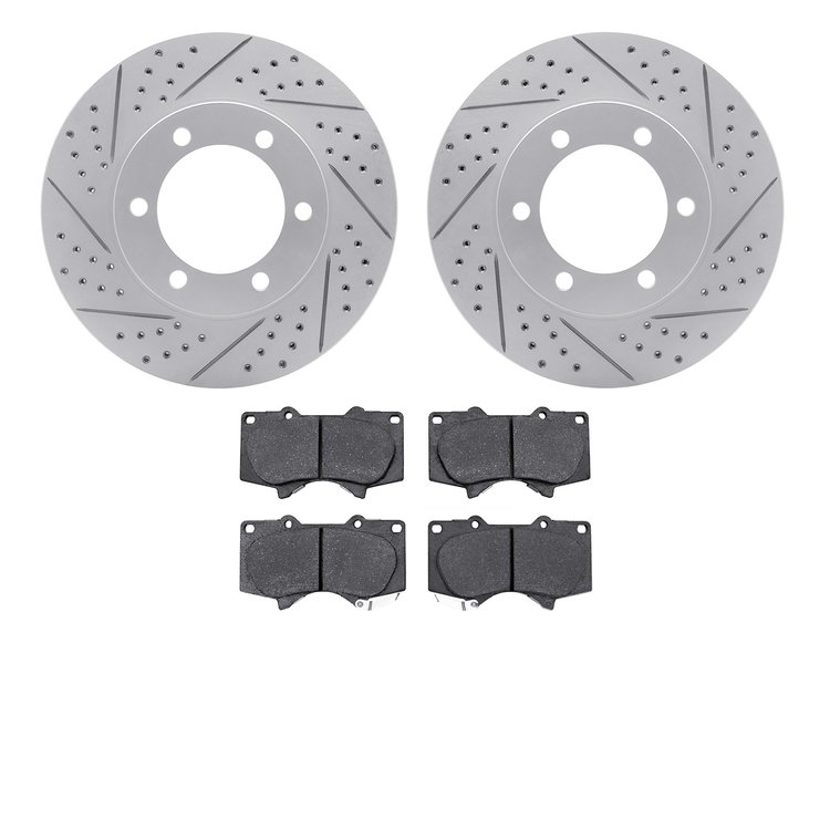 2502-76145 Geoperformance Drilled/Slotted Rotors w/5000 Advanced Brake Pads Kit, 2000-2007 Lexus/Toyota/Scion, Position: Front