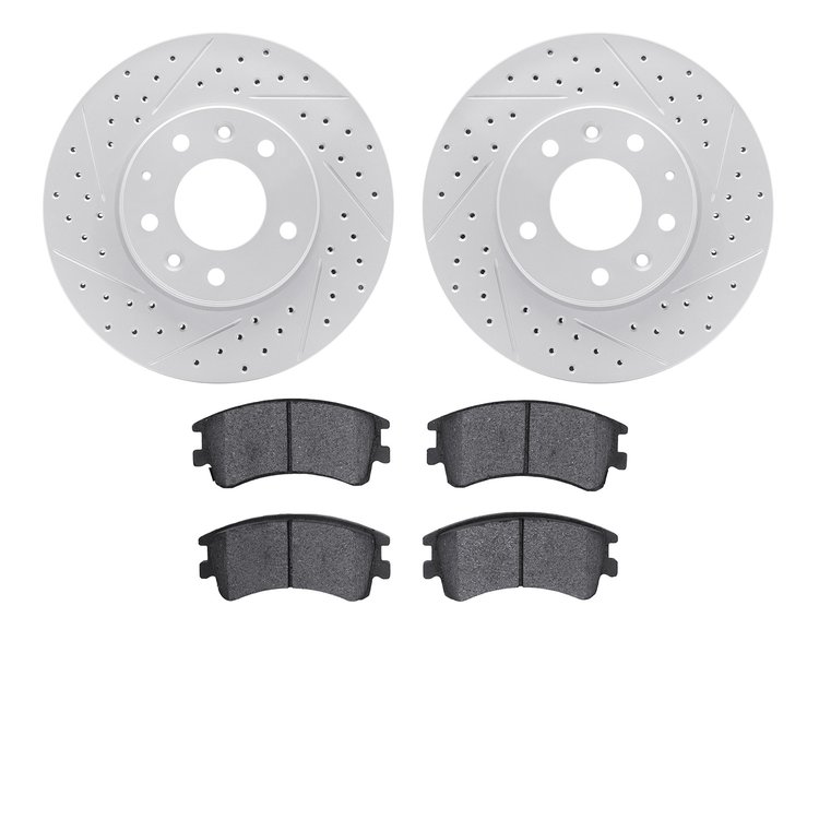 2502-80011 Geoperformance Drilled/Slotted Rotors w/5000 Advanced Brake Pads Kit, 2003-2005 Ford/Lincoln/Mercury/Mazda, Position: