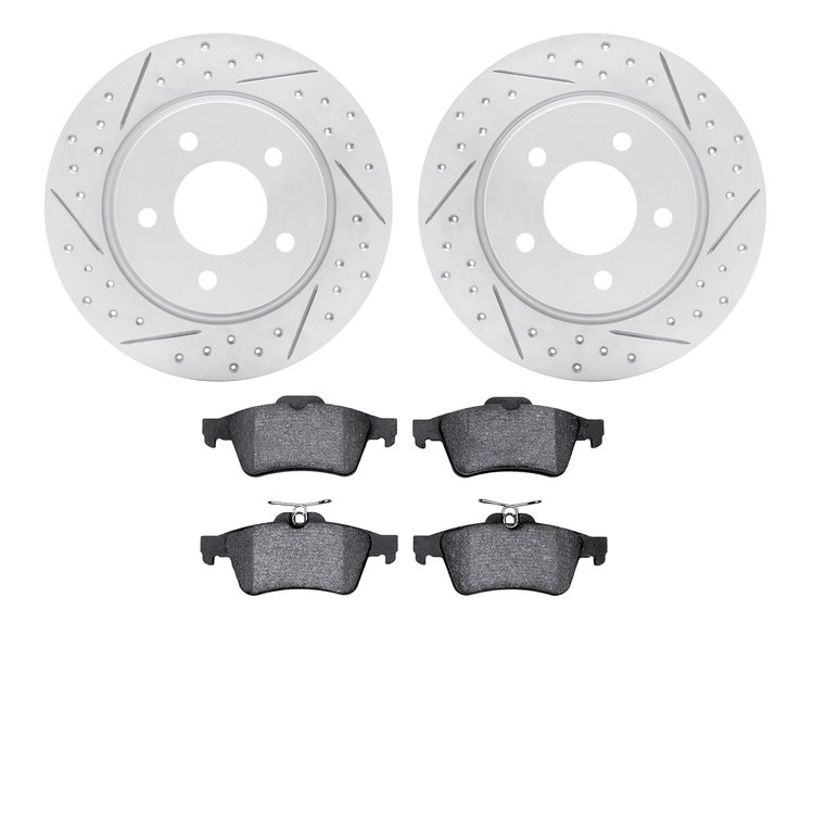 2502-80015 Geoperformance Drilled/Slotted Rotors w/5000 Advanced Brake Pads Kit, 2007-2013 Ford/Lincoln/Mercury/Mazda, Position: