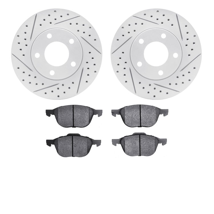 2502-80017 Geoperformance Drilled/Slotted Rotors w/5000 Advanced Brake Pads Kit, 2004-2013 Ford/Lincoln/Mercury/Mazda, Position: