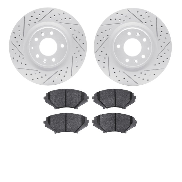 2502-80020 Geoperformance Drilled/Slotted Rotors w/5000 Advanced Brake Pads Kit, 2004-2011 Ford/Lincoln/Mercury/Mazda, Position: