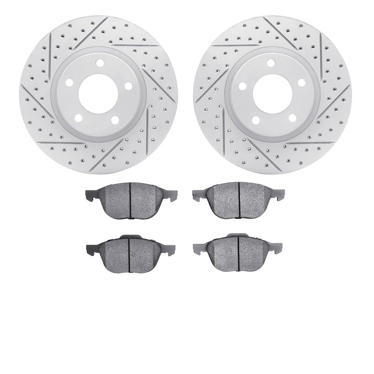 2502-80037 Geoperformance Drilled/Slotted Rotors w/5000 Advanced Brake Pads Kit, 2004-2015 Ford/Lincoln/Mercury/Mazda, Position: