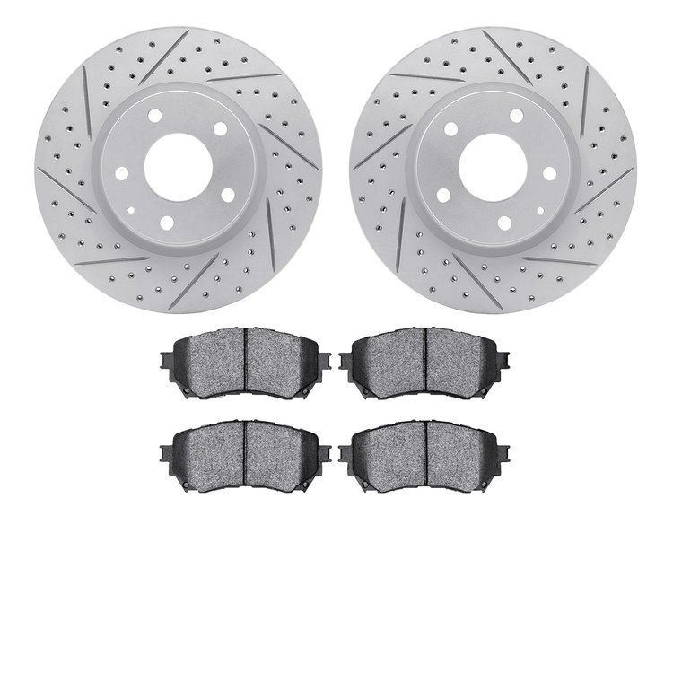2502-80042 Geoperformance Drilled/Slotted Rotors w/5000 Advanced Brake Pads Kit, 2014-2015 Ford/Lincoln/Mercury/Mazda, Position:
