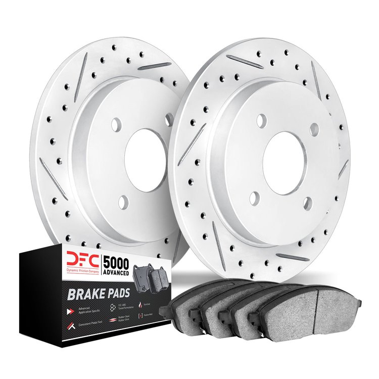 2502-84002 Geoperformance Drilled/Slotted Rotors w/5000 Advanced Brake Pads Kit, 1967-1971 Lotus, Position: Front