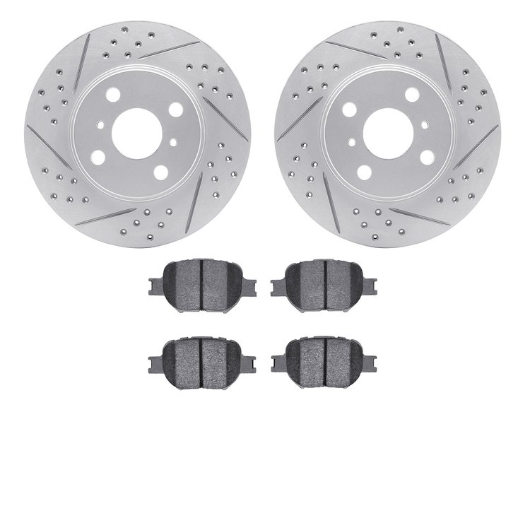 2502-91004 Geoperformance Drilled/Slotted Rotors w/5000 Advanced Brake Pads Kit, 2004-2006 Lexus/Toyota/Scion, Position: Front