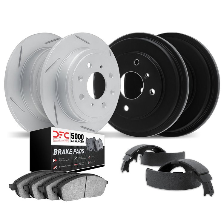 2504-02011 Geoperformance Slotted Brake Rotors w/5000 Advanced Brake Pads/Drums & Shoes Kit, 1977-1982 Porsche, Position: Front
