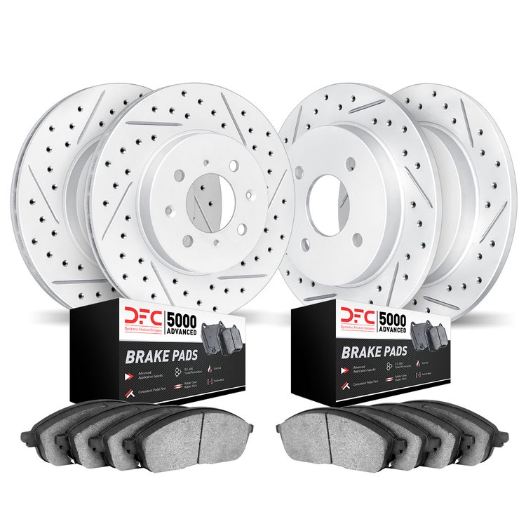 2504-03056 Geoperformance Drilled/Slotted Rotors w/5000 Advanced Brake Pads Kit, 2012-2017 Kia/Hyundai/Genesis, Position: Front