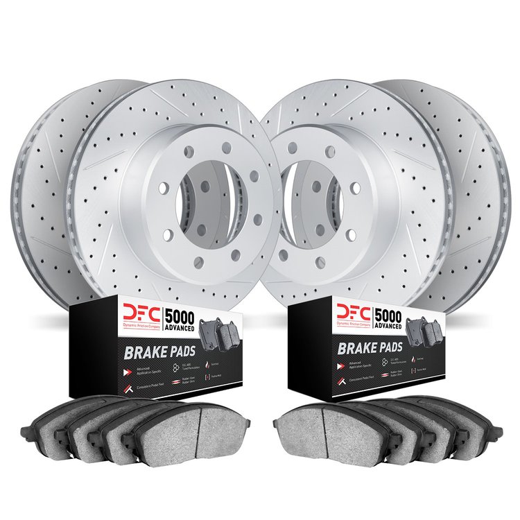2504-40107 Geoperformance Drilled/Slotted Rotors w/5000 Advanced Brake Pads Kit, Fits Select Mopar, Position: Front and Rear