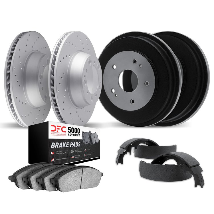 2504-54188 Geoperformance Drilled Brake Rotors w/5000 Advanced Brake Pads/Drums & Shoes Kit, 2010-2013 Ford/Lincoln/Mercury/Mazd
