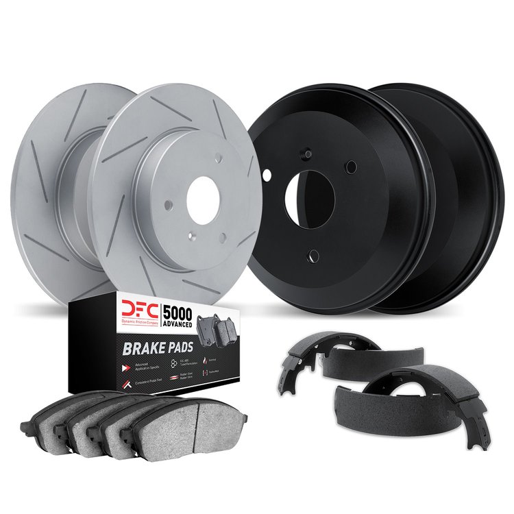 2504-63000 Geoperformance Slotted Brake Rotors w/5000 Advanced Brake Pads/Drums & Shoes Kit, 2005-2016 Smart, Position: Front an
