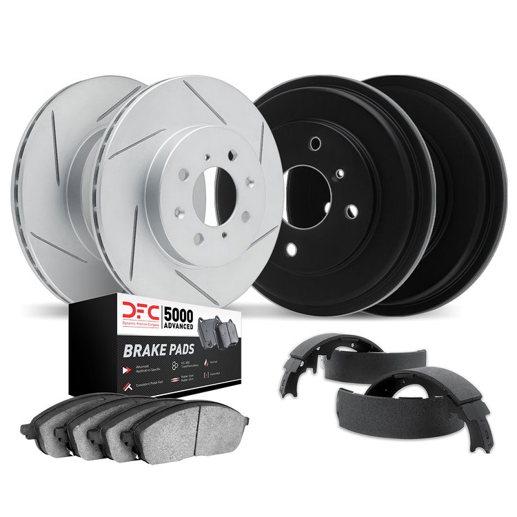 2504-76078 Geoperformance Slotted Brake Rotors w/5000 Advanced Brake Pads/Drums & Shoes Kit, 2016-2020 Multiple Makes/Models, Po