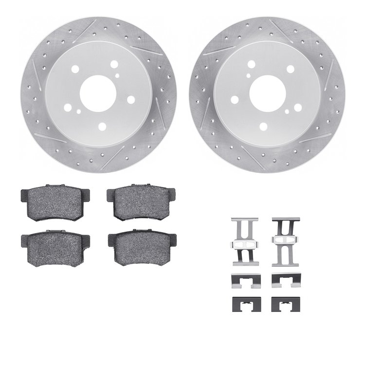 2512-01002 Geoperformance Drilled/Slotted Rotors w/5000 Advanced Brake Pads Kit & Hardware, 2010-2013 Suzuki, Position: Rear