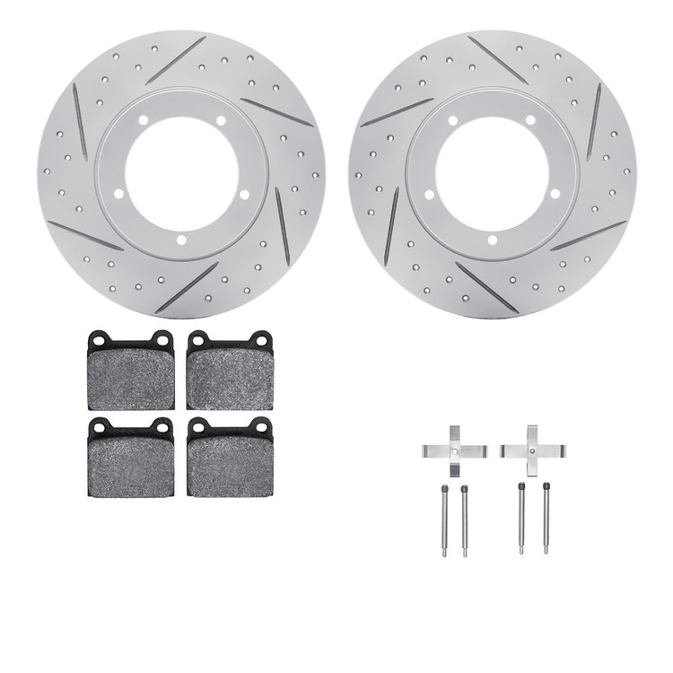 2512-02000 Geoperformance Drilled/Slotted Rotors w/5000 Advanced Brake Pads Kit & Hardware, 1976-1976 Porsche, Position: Front