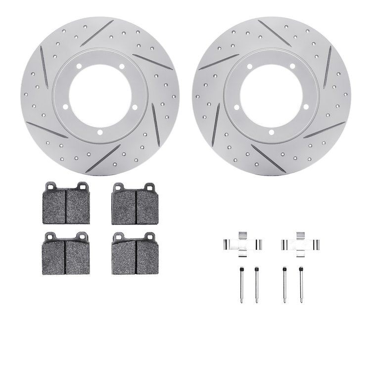 2512-02002 Geoperformance Drilled/Slotted Rotors w/5000 Advanced Brake Pads Kit & Hardware, 1976-1976 Porsche, Position: Front