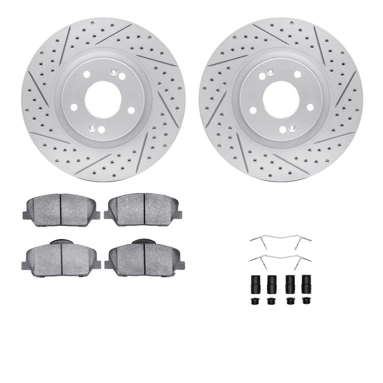 2512-03002 Geoperformance Drilled/Slotted Rotors w/5000 Advanced Brake Pads Kit & Hardware, 2011-2015 Kia/Hyundai/Genesis, Posit