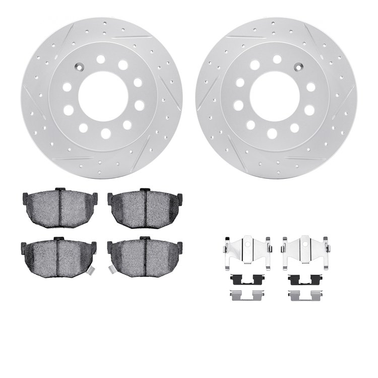 2512-03011 Geoperformance Drilled/Slotted Rotors w/5000 Advanced Brake Pads Kit & Hardware, 2003-2008 Kia/Hyundai/Genesis, Posit