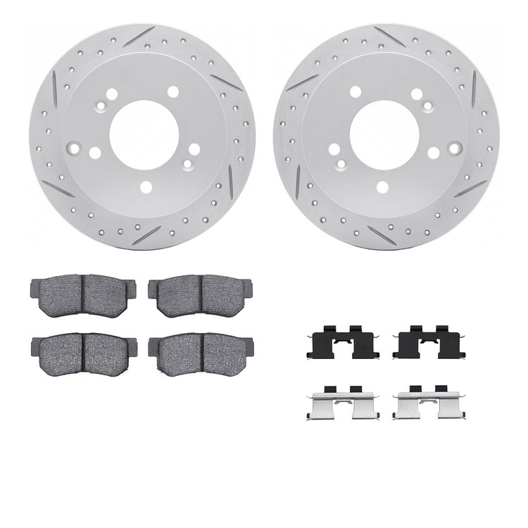 2512-03016 Geoperformance Drilled/Slotted Rotors w/5000 Advanced Brake Pads Kit & Hardware, 2001-2010 Kia/Hyundai/Genesis, Posit