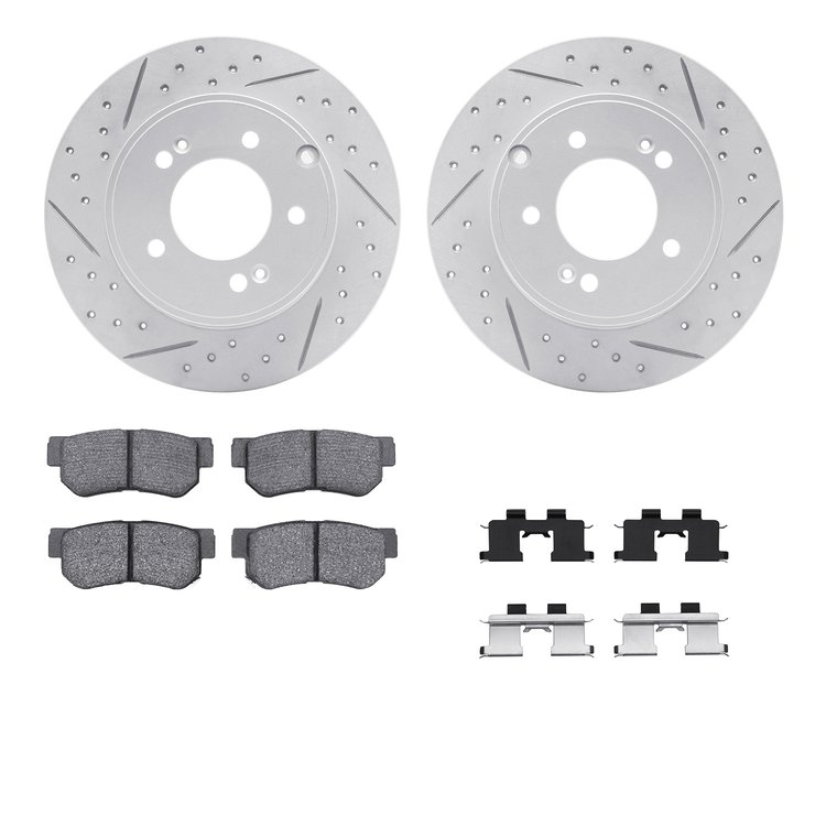 2512-03028 Geoperformance Drilled/Slotted Rotors w/5000 Advanced Brake Pads Kit & Hardware, 2005-2008 Kia/Hyundai/Genesis, Posit