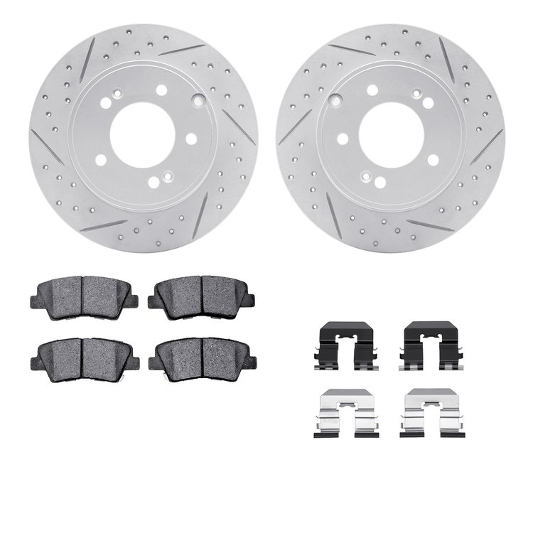 2512-03029 Geoperformance Drilled/Slotted Rotors w/5000 Advanced Brake Pads Kit & Hardware, 2008-2011 Kia/Hyundai/Genesis, Posit