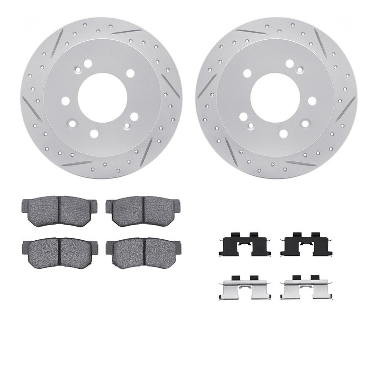 2512-03034 Geoperformance Drilled/Slotted Rotors w/5000 Advanced Brake Pads Kit & Hardware, 2007-2009 Kia/Hyundai/Genesis, Posit