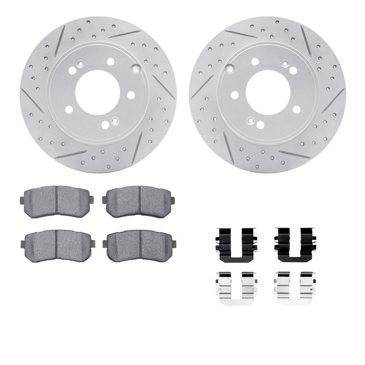 2512-03035 Geoperformance Drilled/Slotted Rotors w/5000 Advanced Brake Pads Kit & Hardware, 2014-2019 Kia/Hyundai/Genesis, Posit
