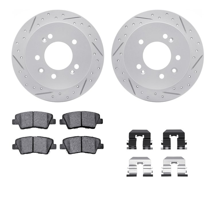 2512-03036 Geoperformance Drilled/Slotted Rotors w/5000 Advanced Brake Pads Kit & Hardware, 2010-2010 Kia/Hyundai/Genesis, Posit