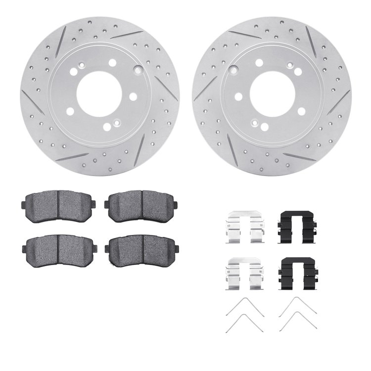 2512-03037 Geoperformance Drilled/Slotted Rotors w/5000 Advanced Brake Pads Kit & Hardware, 2016-2020 Kia/Hyundai/Genesis, Posit