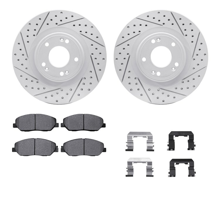 2512-03041 Geoperformance Drilled/Slotted Rotors w/5000 Advanced Brake Pads Kit & Hardware, 2009-2011 Kia/Hyundai/Genesis, Posit