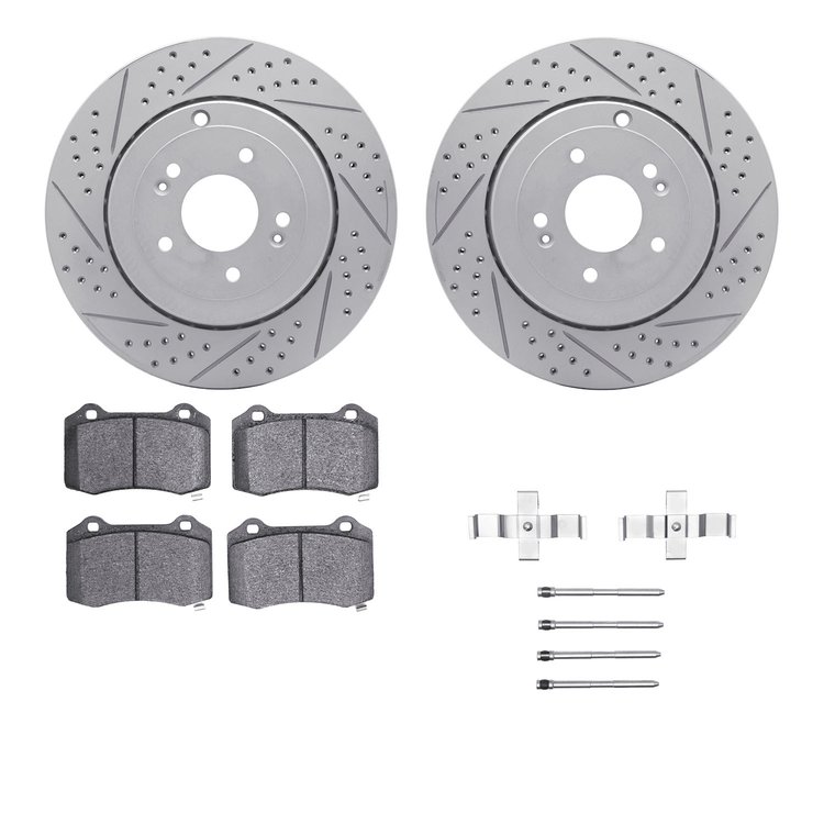 2512-03045 Geoperformance Drilled/Slotted Rotors w/5000 Advanced Brake Pads Kit & Hardware, 2010-2016 Kia/Hyundai/Genesis, Posit