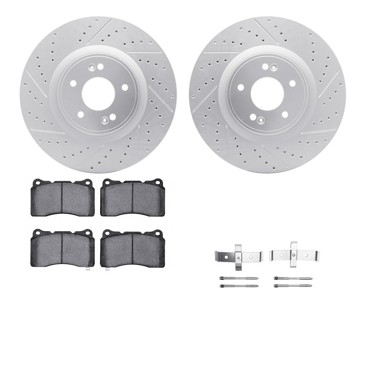 2512-03046 Geoperformance Drilled/Slotted Rotors w/5000 Advanced Brake Pads Kit & Hardware, 2010-2016 Kia/Hyundai/Genesis, Posit
