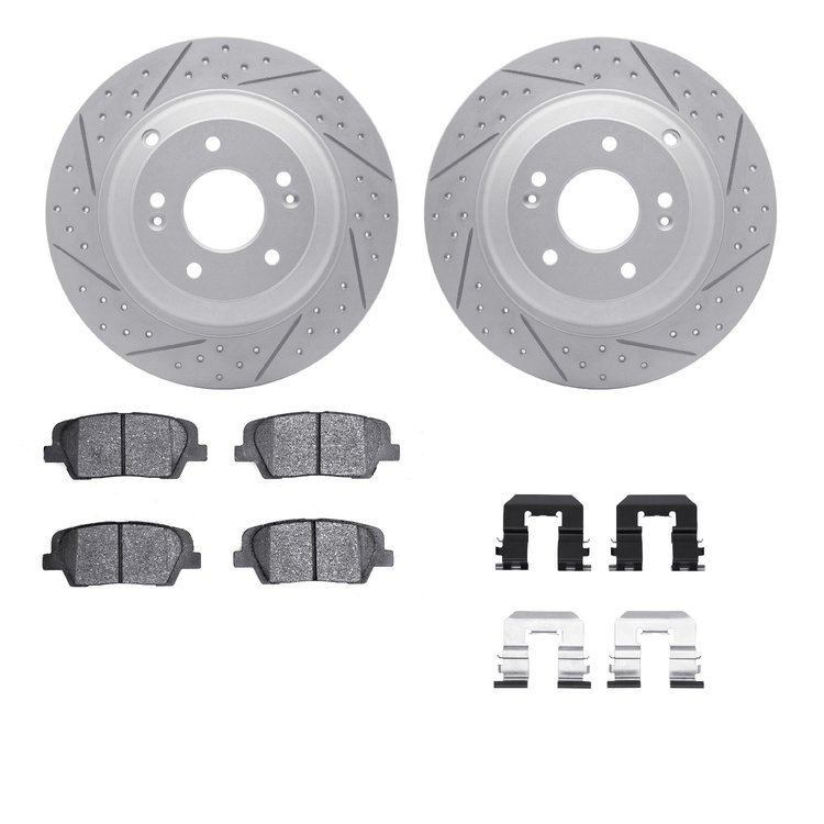 2512-03047 Geoperformance Drilled/Slotted Rotors w/5000 Advanced Brake Pads Kit & Hardware, 2010-2016 Kia/Hyundai/Genesis, Posit