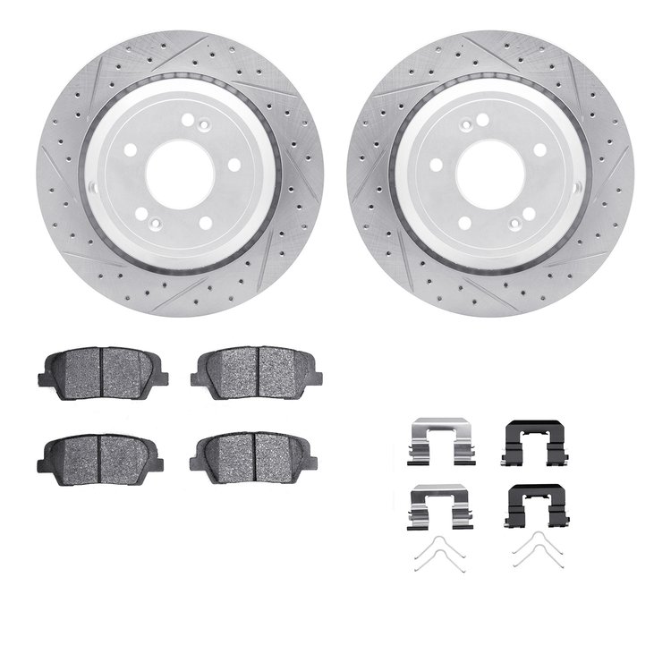 2512-03049 Geoperformance Drilled/Slotted Rotors w/5000 Advanced Brake Pads Kit & Hardware, 2011-2017 Kia/Hyundai/Genesis, Posit