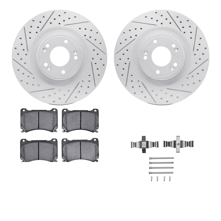 2512-03050 Geoperformance Drilled/Slotted Rotors w/5000 Advanced Brake Pads Kit & Hardware, 2011-2014 Kia/Hyundai/Genesis, Posit