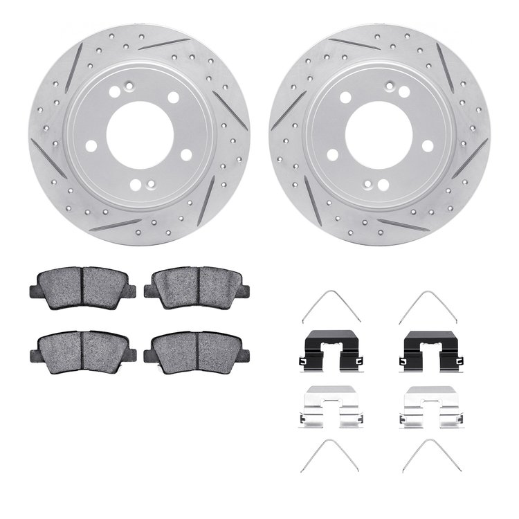 2512-03052 Geoperformance Drilled/Slotted Rotors w/5000 Advanced Brake Pads Kit & Hardware, Fits Select Kia/Hyundai/Genesis, Pos