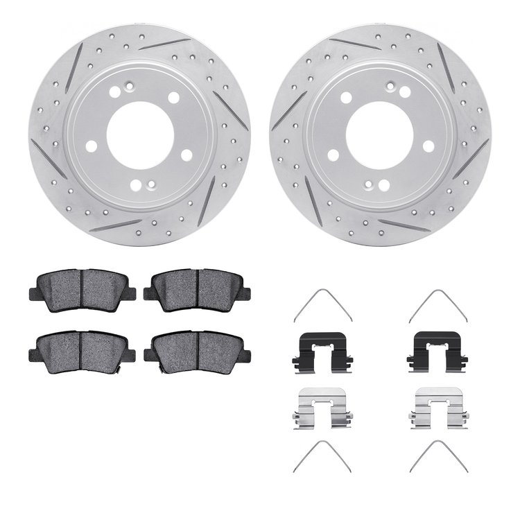 2512-03053 Geoperformance Drilled/Slotted Rotors w/5000 Advanced Brake Pads Kit & Hardware, Fits Select Kia/Hyundai/Genesis, Pos
