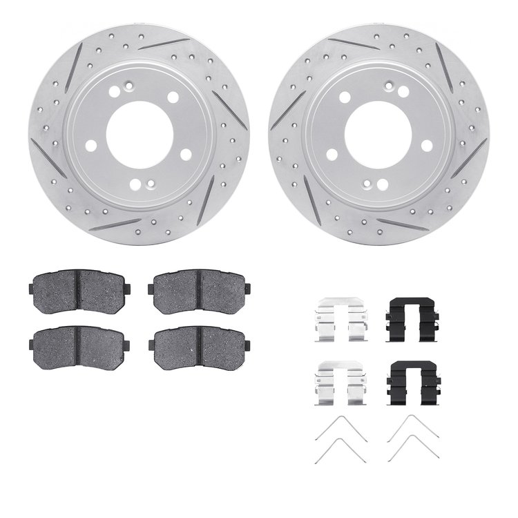 2512-03054 Geoperformance Drilled/Slotted Rotors w/5000 Advanced Brake Pads Kit & Hardware, Fits Select Kia/Hyundai/Genesis, Pos