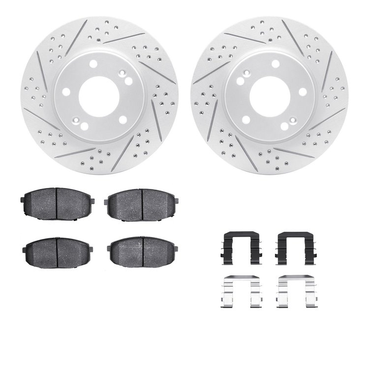 2512-03055 Geoperformance Drilled/Slotted Rotors w/5000 Advanced Brake Pads Kit & Hardware, Fits Select Kia/Hyundai/Genesis, Pos