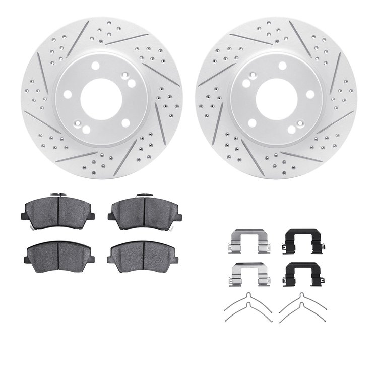 2512-03059 Geoperformance Drilled/Slotted Rotors w/5000 Advanced Brake Pads Kit & Hardware, 2017-2020 Kia/Hyundai/Genesis, Posit